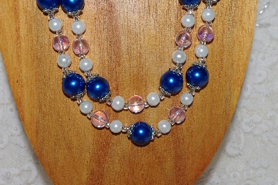+MBAHB #033-0001  "Blue Shell Pearl & Mixed Bead Necklace & Earring Set"