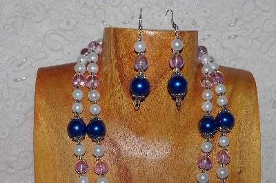 +MBAHB #033-0001  "Blue Shell Pearl & Mixed Bead Necklace & Earring Set"