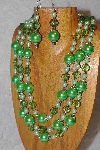 +MBAHB #033-0151  "Lime Green Shell Pearl & Mixed Bead Necklace & Earring Set"