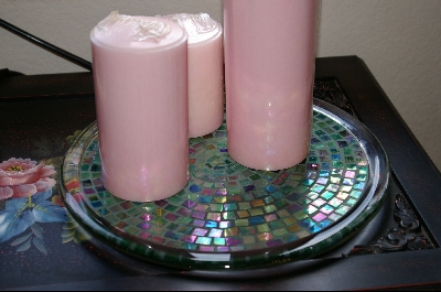 +MBA #3-043  "Set Of 2 Green Stained Glass Candle Plates