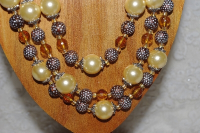 +MBAHB #033-0086   "Golden Shell Pearls & Mixed Bead Necklace & Earring Set"