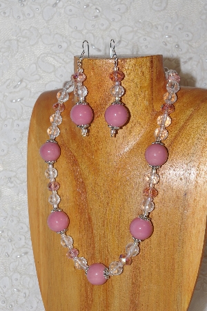 +MBAHB #033-308  "Pink Porcelain & Mixed Bead Necklace & Earring Set"