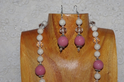 +MBAHB #033-245  "Pink Porcelain & Mixed Bead Necklace & Earring Set"