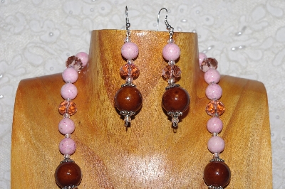 +MBAHB #033-230  "Brown Porcelain & Mixed Bead Necklace & Earring Set"