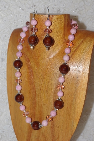 +MBAHB #033-230  "Brown Porcelain & Mixed Bead Necklace & Earring Set"