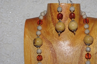 +MBAHB #033-219  "Honey Porcelain & Mixed Bead Necklace & Earring Set"