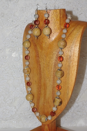 +MBAHB #033-219  "Honey Porcelain & Mixed Bead Necklace & Earring Set"