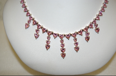 +MBA #  70 Stone Pink CZ Heart Necklace W/Matching 2 Heart Pierced Earrings