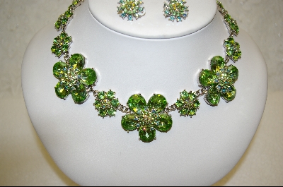 +MBA #SS-PNE  "Suzanne Somers Peridot Crystal Flower Necklace With Matching Earrings