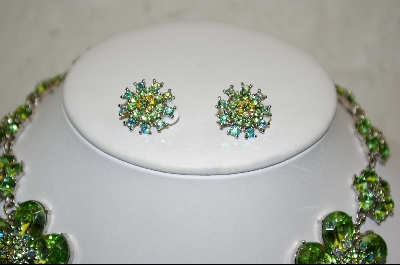 +MBA #SS-PNE  "Suzanne Somers Peridot Crystal Flower Necklace With Matching Earrings