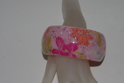 +MBAMG #S99-0012  "Pink Floral Resin Bangle Bracelet"