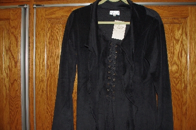 +MBACF #598-0045   " Black Velvet  Cross-Laced Bodice Long Coat"