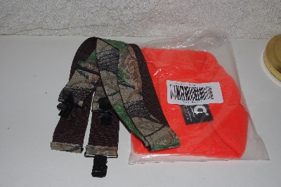 +MBACF #598-0055  "Man's Camo Suspenders & Orange Comfort Temp Hat"