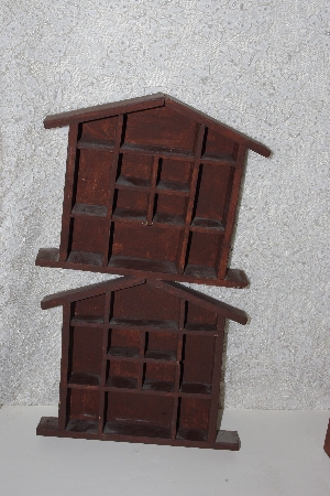 +MBACF #00010-0037   "Set Of 2 Wooden Stained Mini Figurine Cabinets"