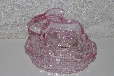 +MBAAF #0013-0152  "Light Pink Glass Bunny  Candy Dish"
