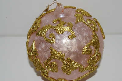 +MBA #S29-227  "Set Of 6 Large Fancy Pink & Gold Filigree Christmas Ornaments"