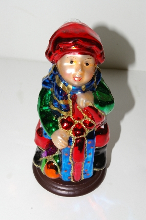+MBA #S30-039  "2004 Thomas Pacconi 2 Piece 16" Victorian Hand Blown Glass Tabletop Santa & Elf"