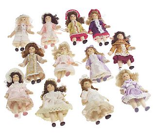 +MBA #S30-272  "2004 Set Of 12 Porcelain 3-1/2" Victorian Doll Ornaments"
