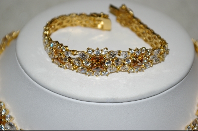 +Elegant Champagne & Clear CZ 18kt Over Sterling 4 Piece Set