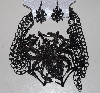 +MBAM #421-0104  "Large 4 Strand Black Metal  Spider Necklace & Matching Earring Set"