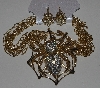 +MBAM #421-0092  "Large Gold Tone Metal 4 Strand Spider Necklace & Earring Set"