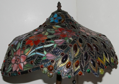 Lamps #0018  "2004 Beautiful Tiffany Style Floral Peacock Base Stained Glass Lamp"