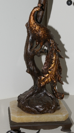 Lamps #0018  "2004 Beautiful Tiffany Style Floral Peacock Base Stained Glass Lamp"