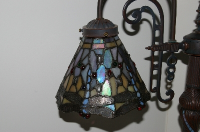 Lamps #0025  "2004 Tiffany Style Stained Glass Mosiac Dragonfly Gooseneck Table Lamp"