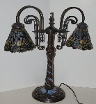 Lamps #0025  "2004 Tiffany Style Stained Glass Mosiac Dragonfly Gooseneck Table Lamp"
