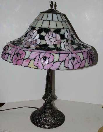 Lamps #0073  "2002 Tiffany Style Pink Rose Table Lamp"