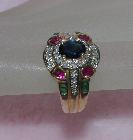 +Lamps II #0168  "Designer Stamped Ruby, Sapphire, Emarald & Diamond Ring"