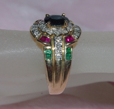 +Lamps II #0168  "Designer Stamped Ruby, Sapphire, Emarald & Diamond Ring"
