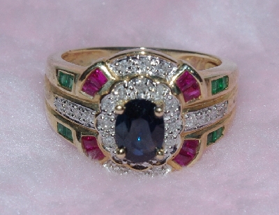 +Lamps II #0168  "Designer Stamped Ruby, Sapphire, Emarald & Diamond Ring"