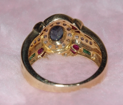 +Lamps II #0168  "Designer Stamped Ruby, Sapphire, Emarald & Diamond Ring"