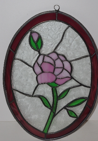 +Lamps II #0018  "2001 Beautiful Pink Rose Stained Glass Suncatcher"