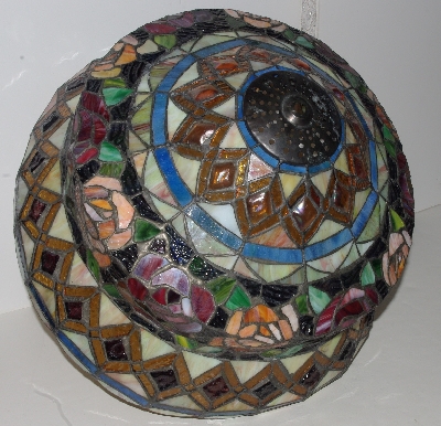 LAMPS II #0296  "2003 Tiffany Style Stained Glass  Roses & Cabachons Table Lamp"