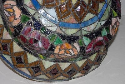 LAMPS II #0296  "2003 Tiffany Style Stained Glass  Roses & Cabachons Table Lamp"