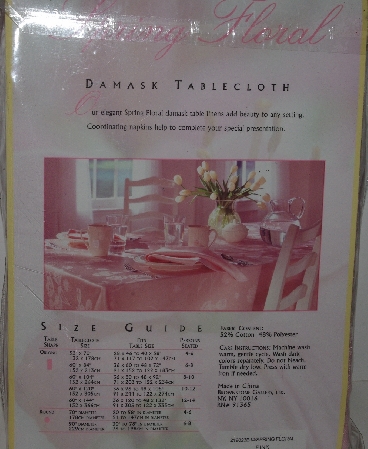+MBA #1313-345  "Spring Floral Pink Damask 60x144 Oblong Tablecloth"