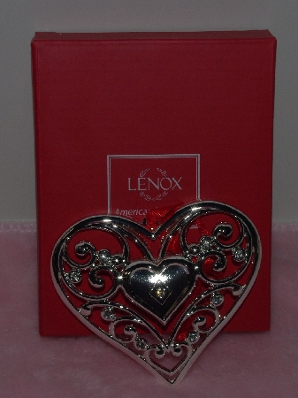+MBA #1313-167    "Lenox Set Of 2 Silver Plated Heart Ornaments"