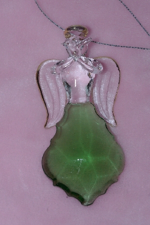 +MBA #1313-87    "Set Of 2 Faceted Glass Angel Ornaments "Green"