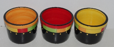 +MBA #1313-114   "Ceramic Multi Colored Triple Server With Metal Stand"