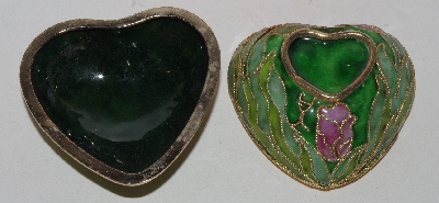 +MBA #1515-0136   "Pink & Green Cloisonne Enameled Heart Trimket Box"