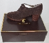 +MBA #1515-121    "Tignanello Suede Dark Brown  Lace-Up Oxford Shooties With Stacked Heals"