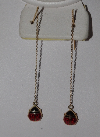 +MBA #1515-0024   "14K Yellow Gold Enameled Lady Bug Earrings"