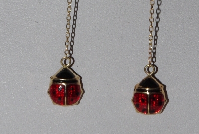 +MBA #1515-0024   "14K Yellow Gold Enameled Lady Bug Earrings"