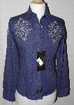 +MBA #1515-0047  "90 Proof By Panhandle Slim Ladies Blue Embroidered Western Shirt"