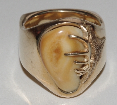 +MBA #1616- 355    "Men's Size 10 Elk Ivory 14K Yellow Gold Ring"