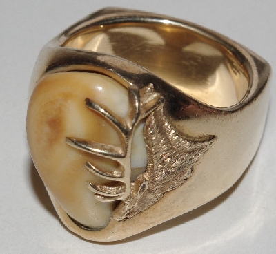 +MBA #1616- 355    "Men's Size 10 Elk Ivory 14K Yellow Gold Ring"