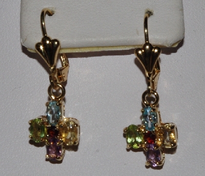 +MBA #1616-359   "14K Yellow Gold Gemstone Cross Earrings"