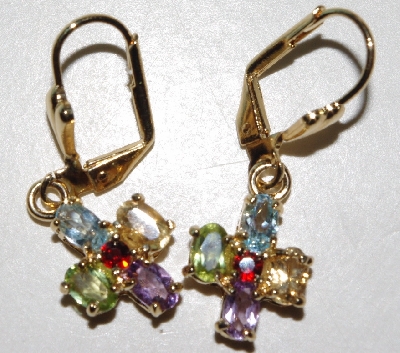 +MBA #1616-359   "14K Yellow Gold Gemstone Cross Earrings"